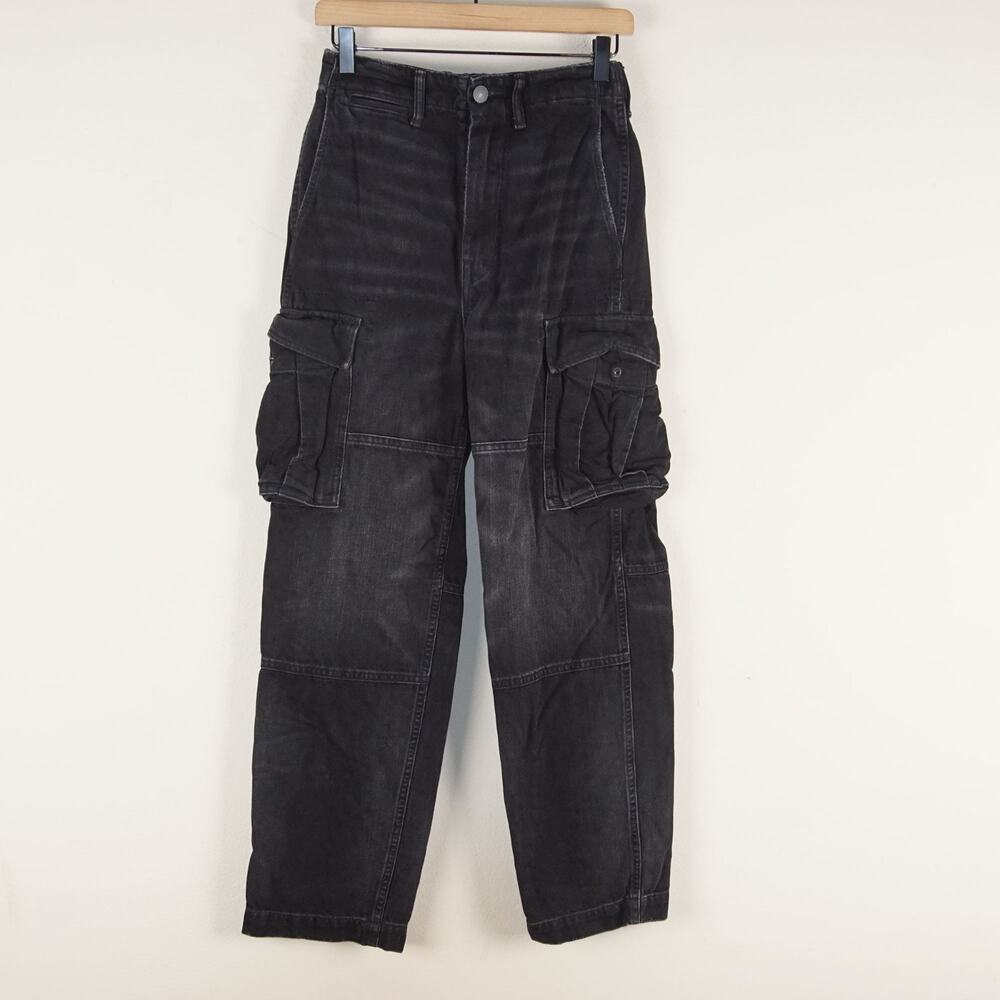 American Eagle Black High Waist Baggy Cargo Elastic Waist Jeans Womens Sz XXS